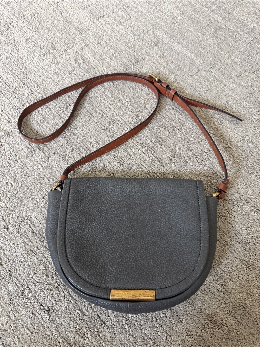 Marc By Marc Jacobs Gray Saddle Crossbody with Brown Strap
